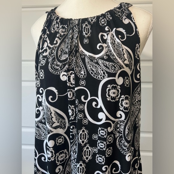 Paisley Ruffle Hem Midi Dress Sleeveless Black White Print Casual Size‎ XL - Picture 2 of 8